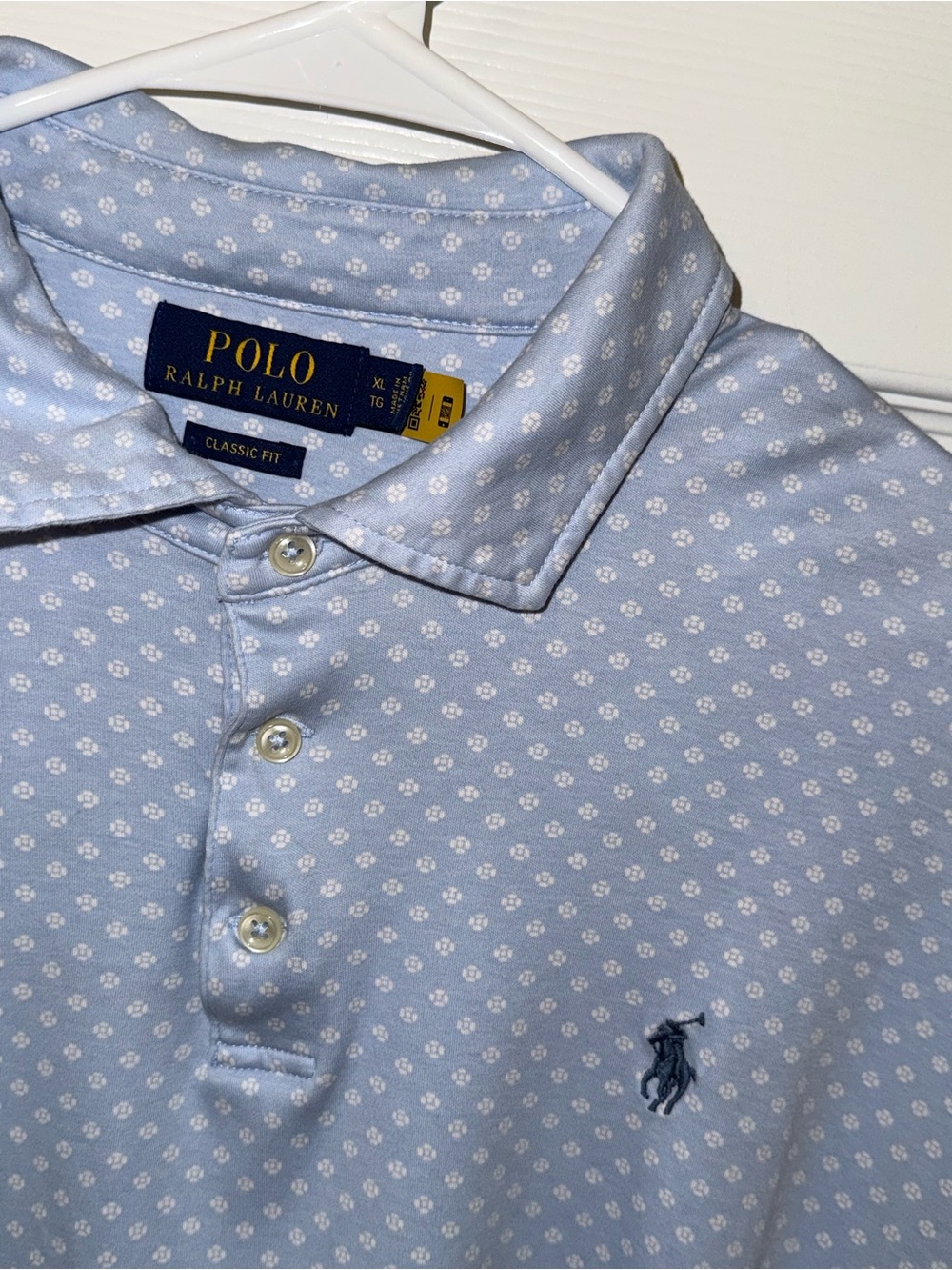 Polo by Ralph Lauren Light Blue Polo with White Micro-Dot Pattern